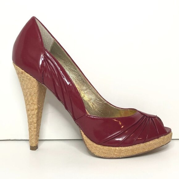 STEVE MADDEN Heels Women's Size US9 Red Tan Richh Leather Peep Toe Shoes - Picture 11 of 11